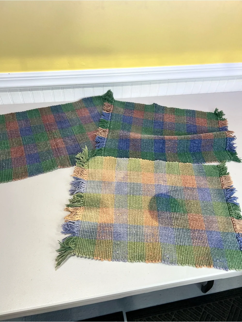 Handwoven Checkered place mats Green, Blue & Pink